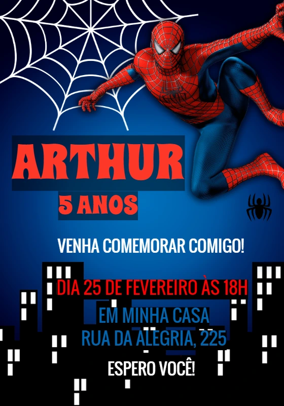 Convite Aniversário Homem Aranha para Editar Online