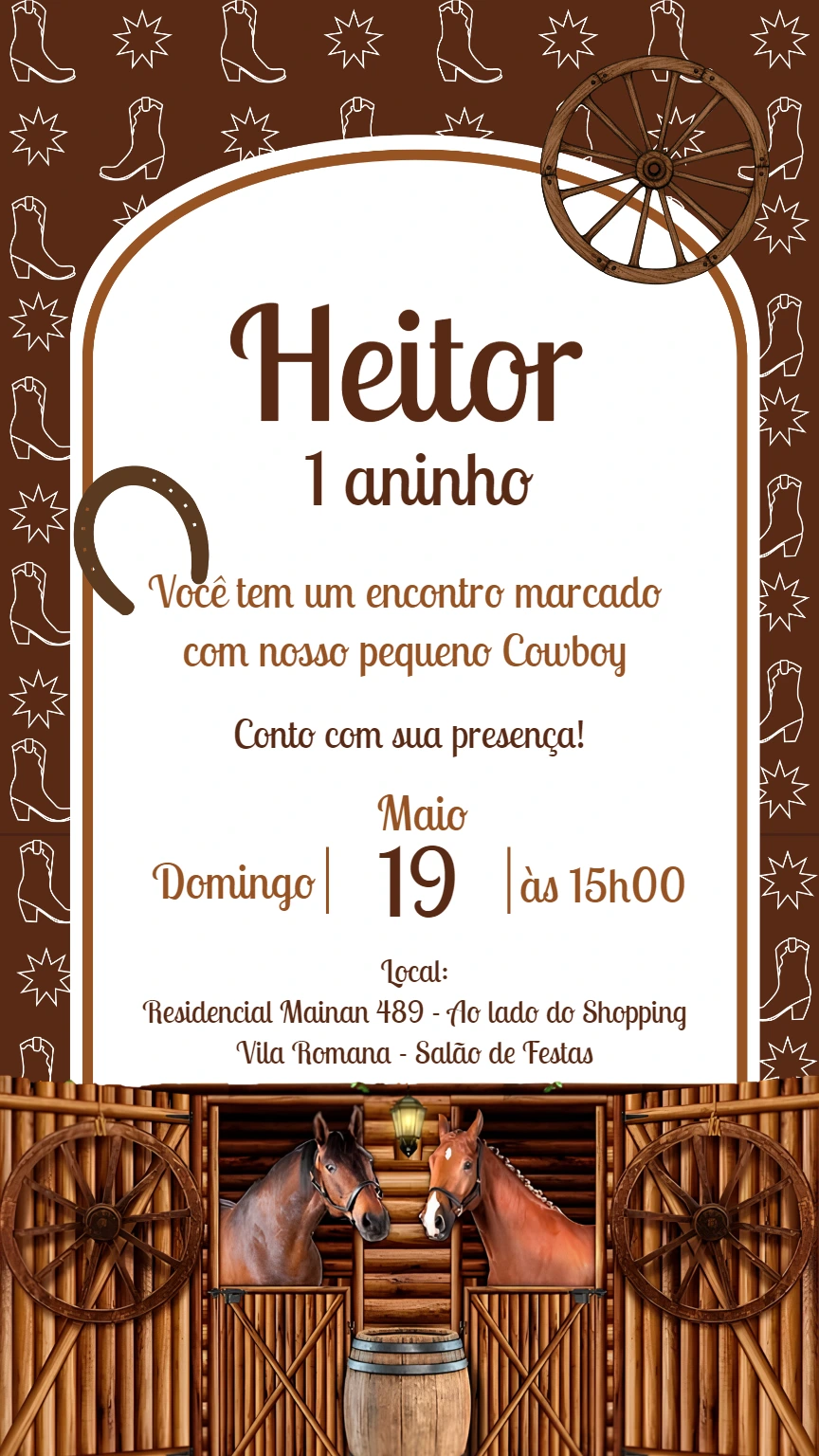 Convite Aniversário Cowboy Rústico para Editar Online