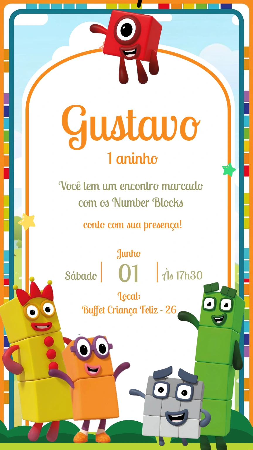 Convite de Aniversário NumberBlocks para Editar Online