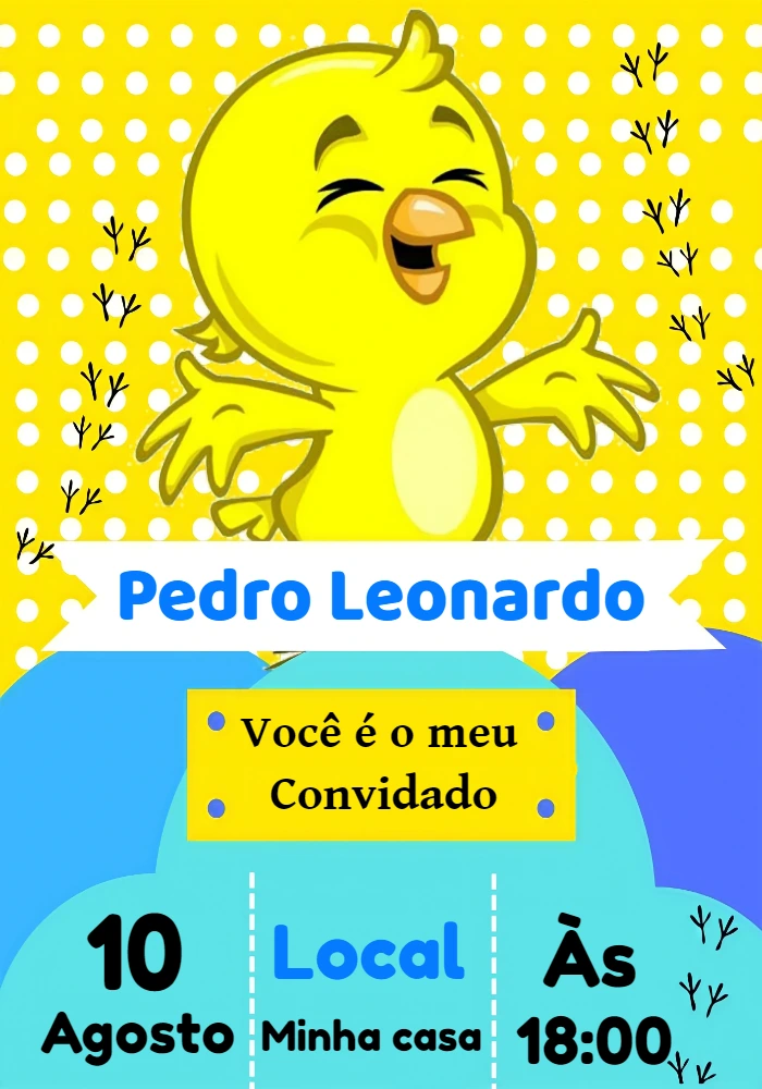 Convite de Aniversário Galinha Pintadinha para Editar Online