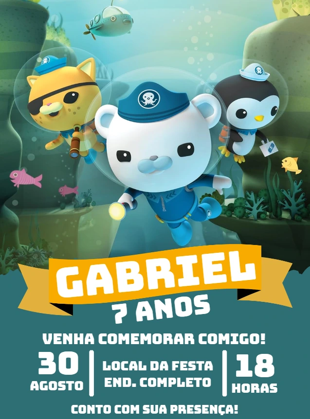 Convite de Aniversário Octonautas Editável Online para Imprimir