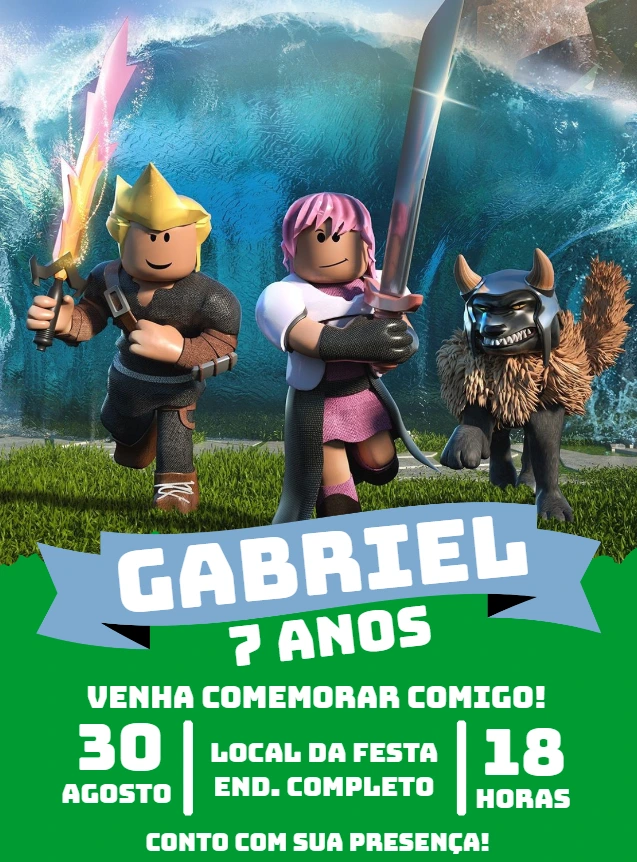Convite Aniversário Roblox com Guerreiros para Editar Online