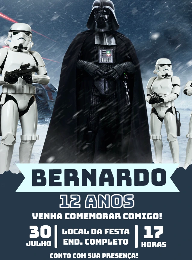 Convite Aniversário Star Wars com Darth Vader para Editar Online
