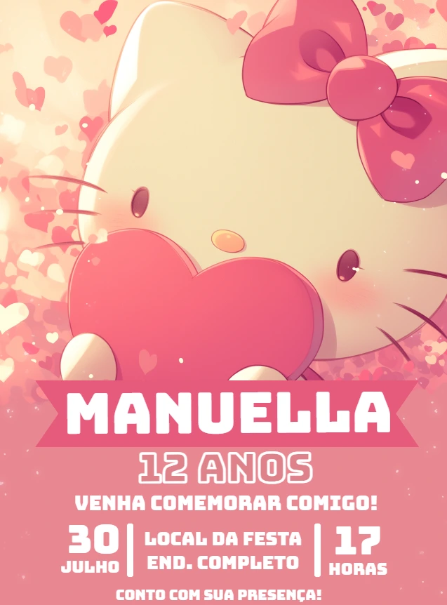 Convite de Aniversário Hello Kitty para Editar Online