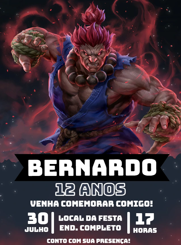 Convite de Aniversário Akuma Street Fighter para Editar Online