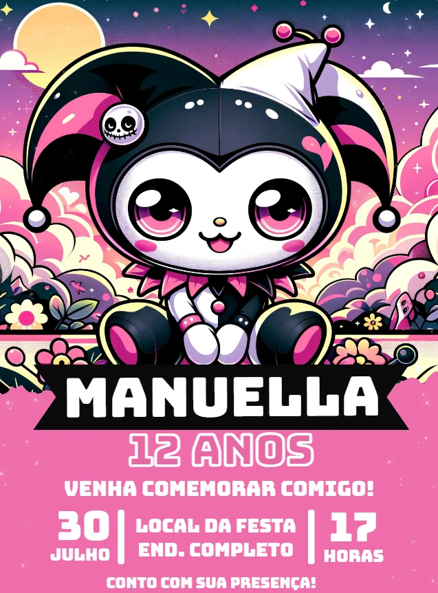 Convite de Aniversário Kuromi Jester para Editar Online