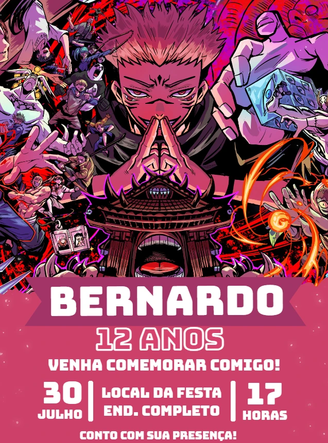 Convite de Aniversário Jujutsu Kaisen para Editar Online