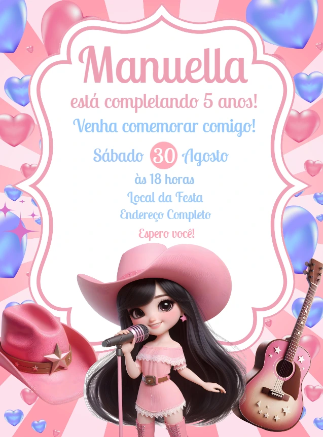 Convite de Aniversário Boiadeira para Editar Online