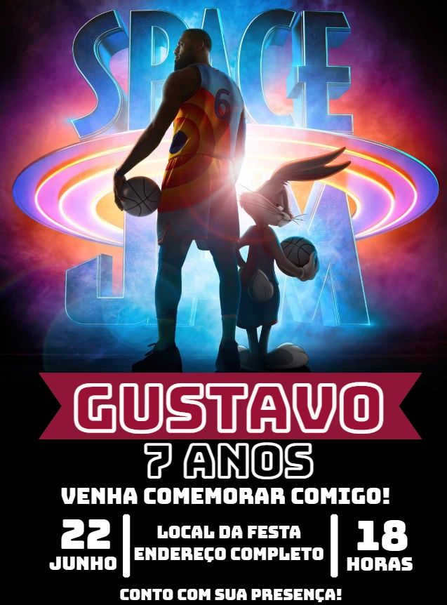 Convite de Aniversário Space Jam com LeBron para Editar Online
