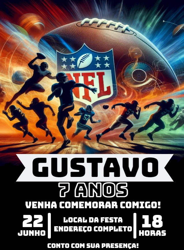 Convite Aniversário Futebol Americano NFL para Editar Online