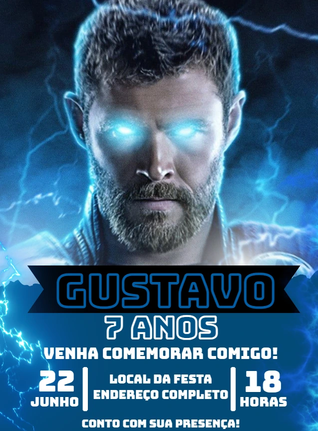 Convite de Aniversário Thor Ragnarok para Editar Online