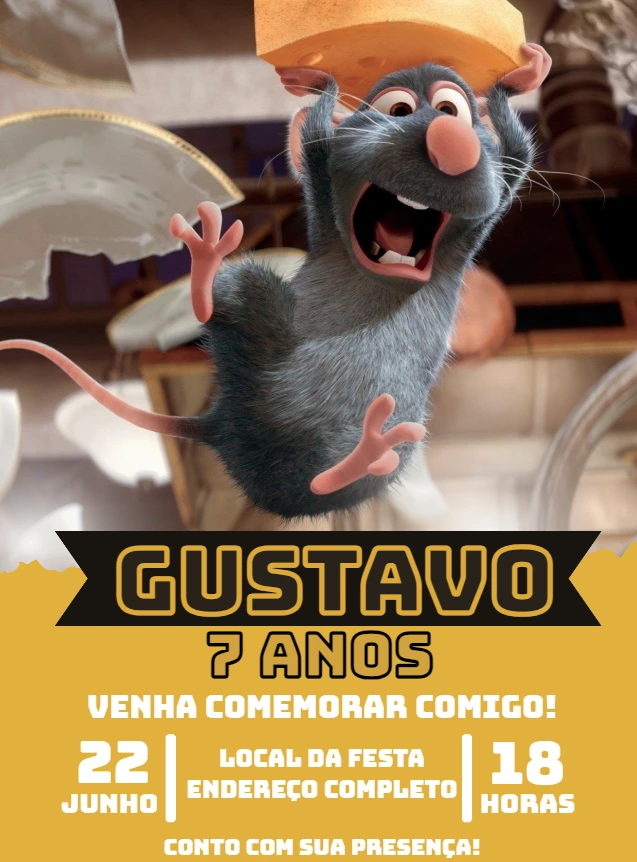 Convite de Aniversário Ratatouille para Editar Online