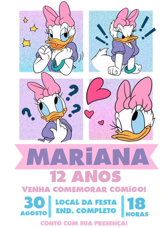 Convite de Aniversário Margarida para Editar Online