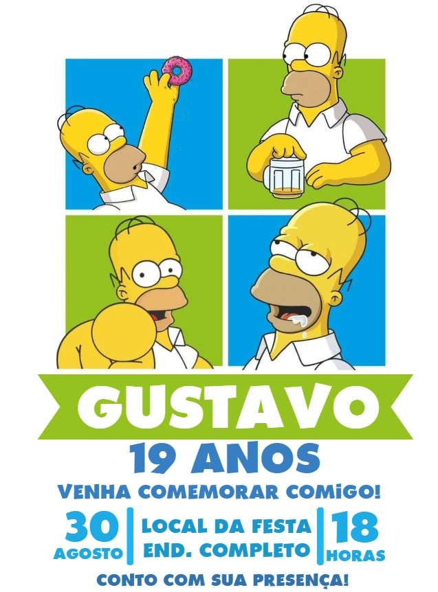 Convite de Aniversário Homer Simpson para Editar Online