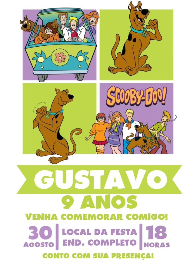 Convite de Aniversário Scooby Doo com a Turma para Editar Online
