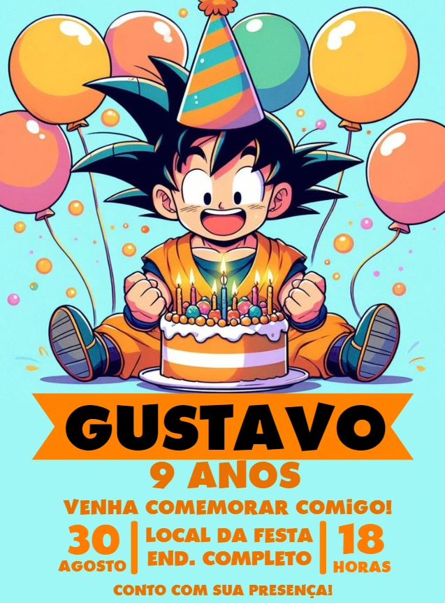 Convite de Aniversário Goku Dragon Ball para Editar Online