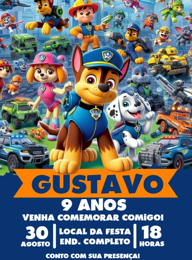 Convite de Aniversário Patrulha Canina O Filme para Editar