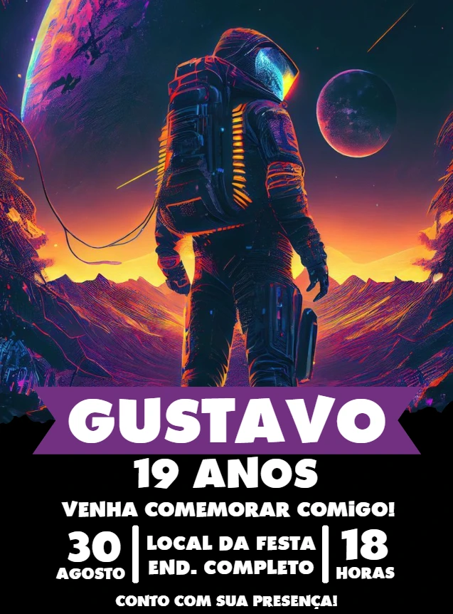 Convite de Aniversário Astronauta no Espaço para Editar Online