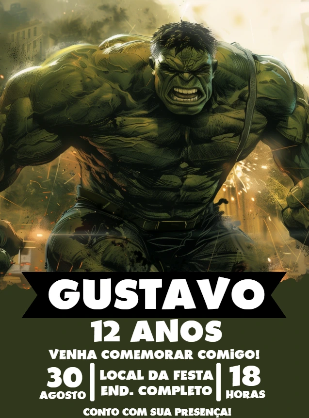 Convite de Aniversário Incrível Hulk para Editar Online