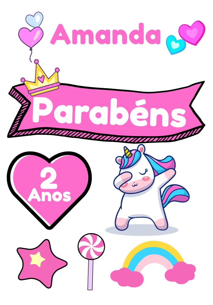 Topo de Bolo Aniversário Unicórnio para Editar Online