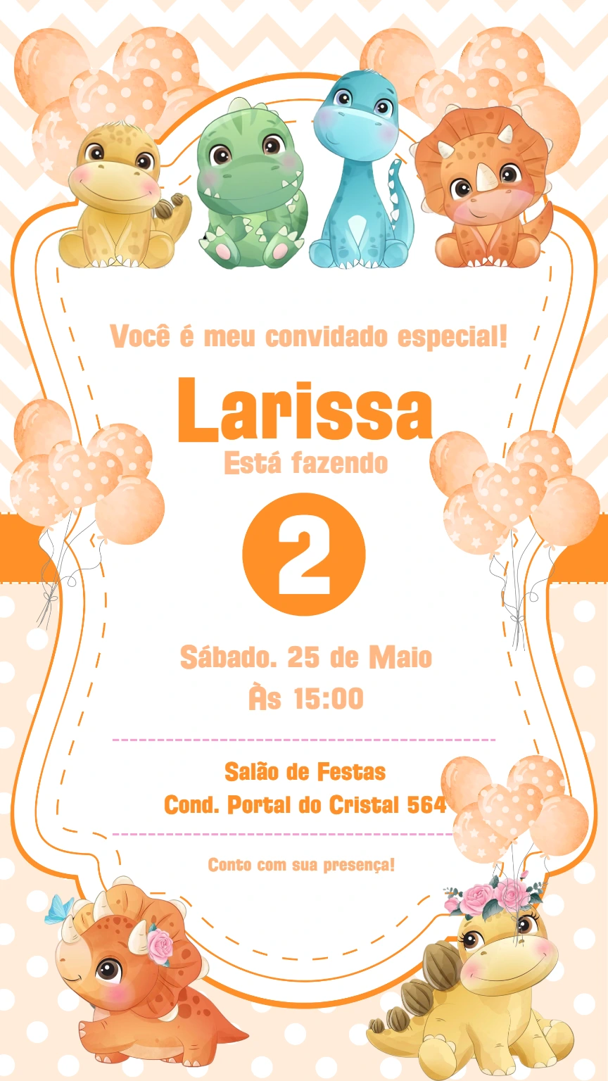 Convite Aniversário Dinobaby Menina para Editar Online