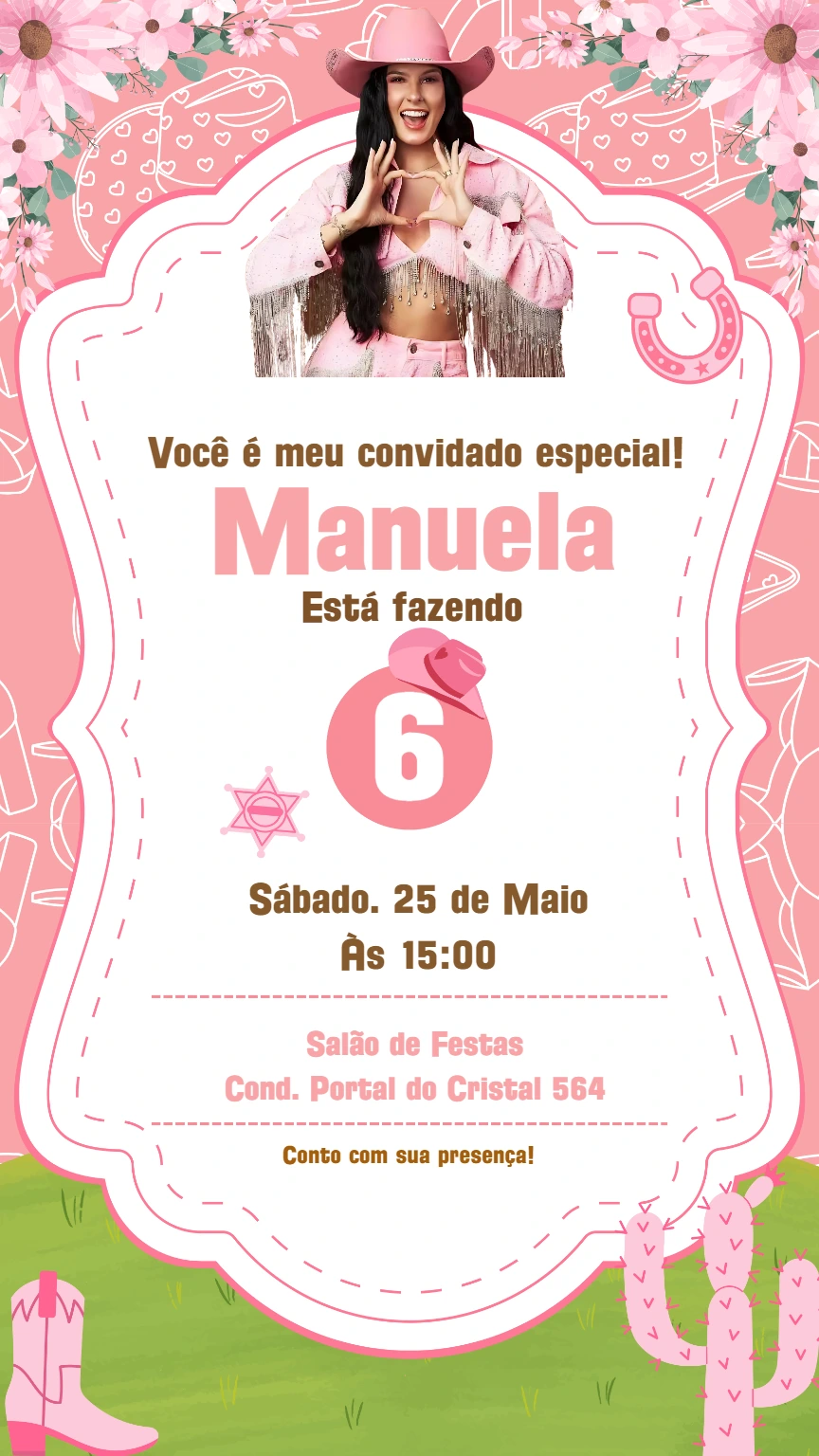 Convite Aniversário Boiadeira Ana Castela para Editar Online