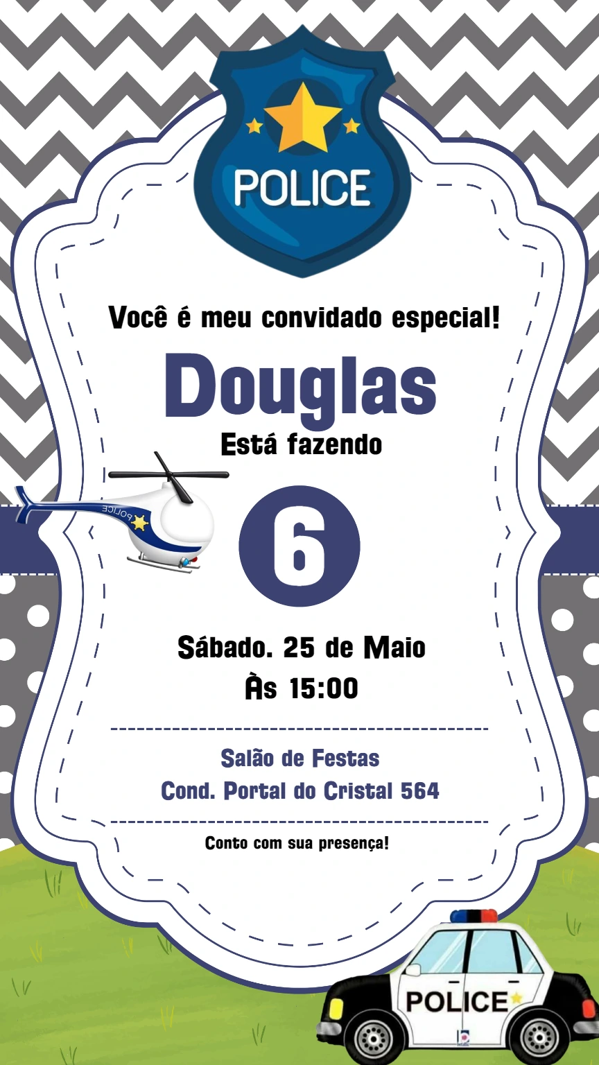 Convite de Aniversário Polícia para Editar e Enviar Online