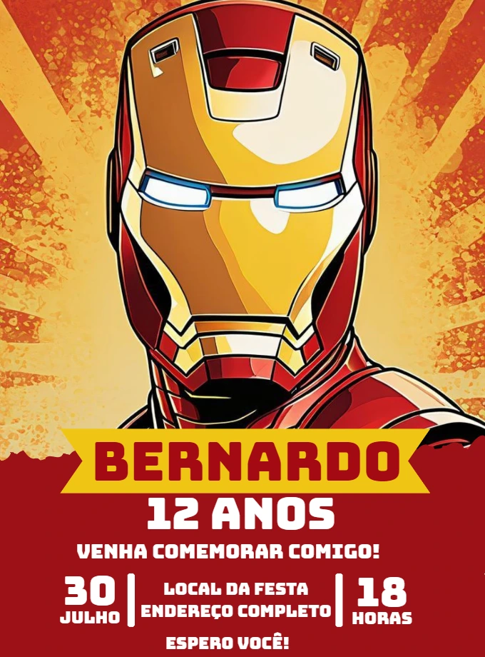 Convite Aniversário Homem de Ferro para Editar Online
