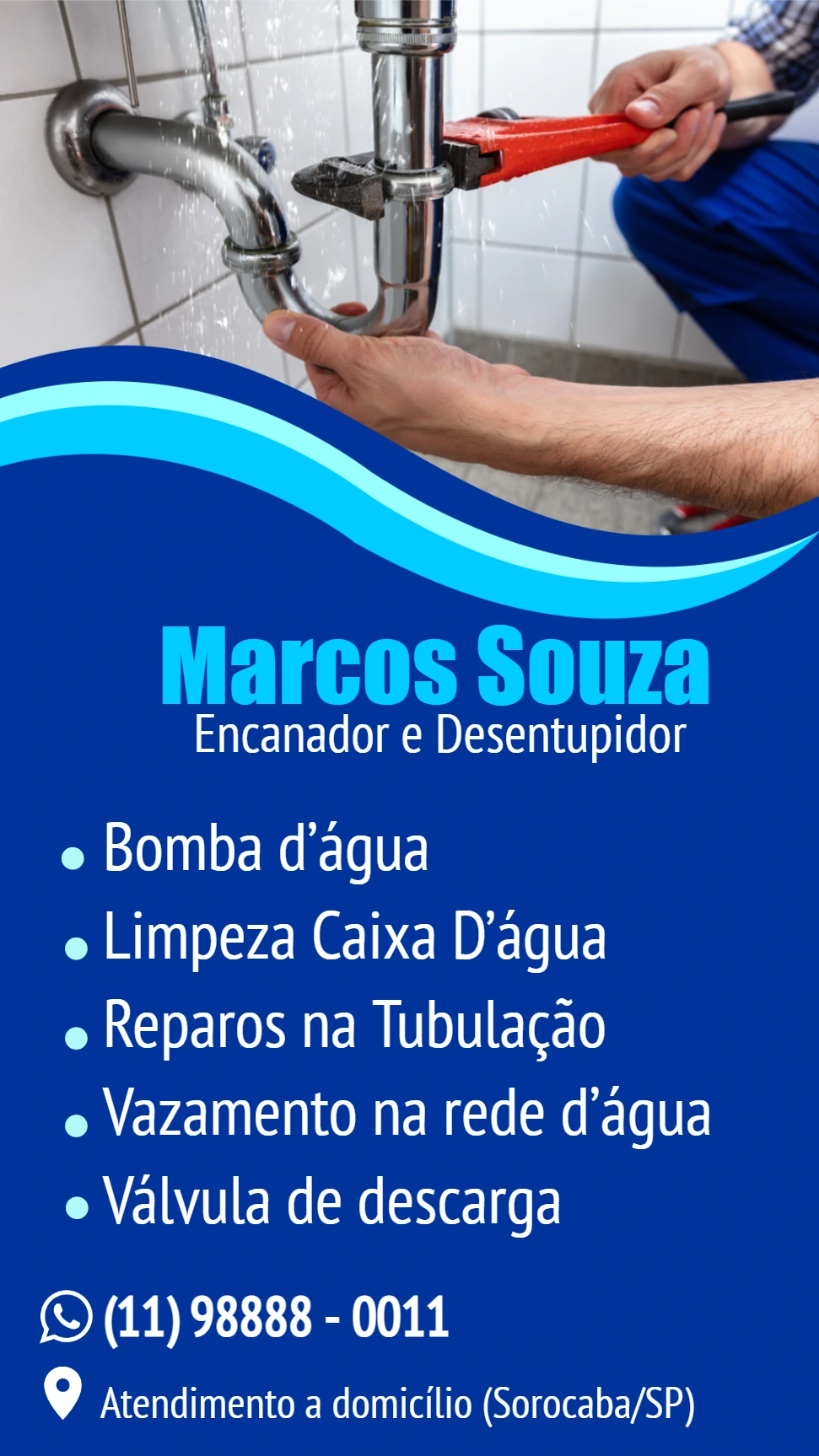 Cartão de Visita Digital Encanador Profissional para Editar