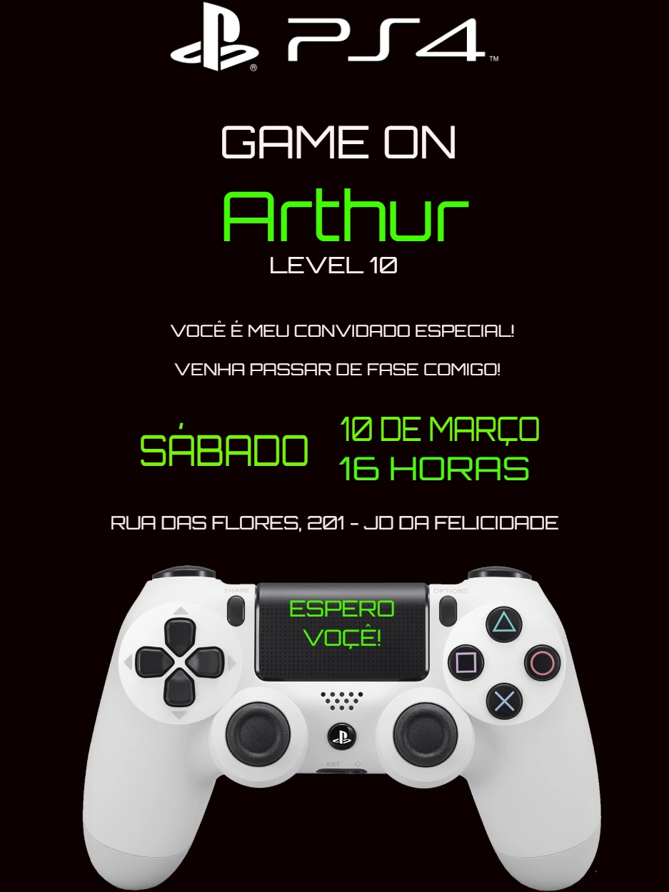 Convite Aniversário Videogame Playstation para Editar Online
