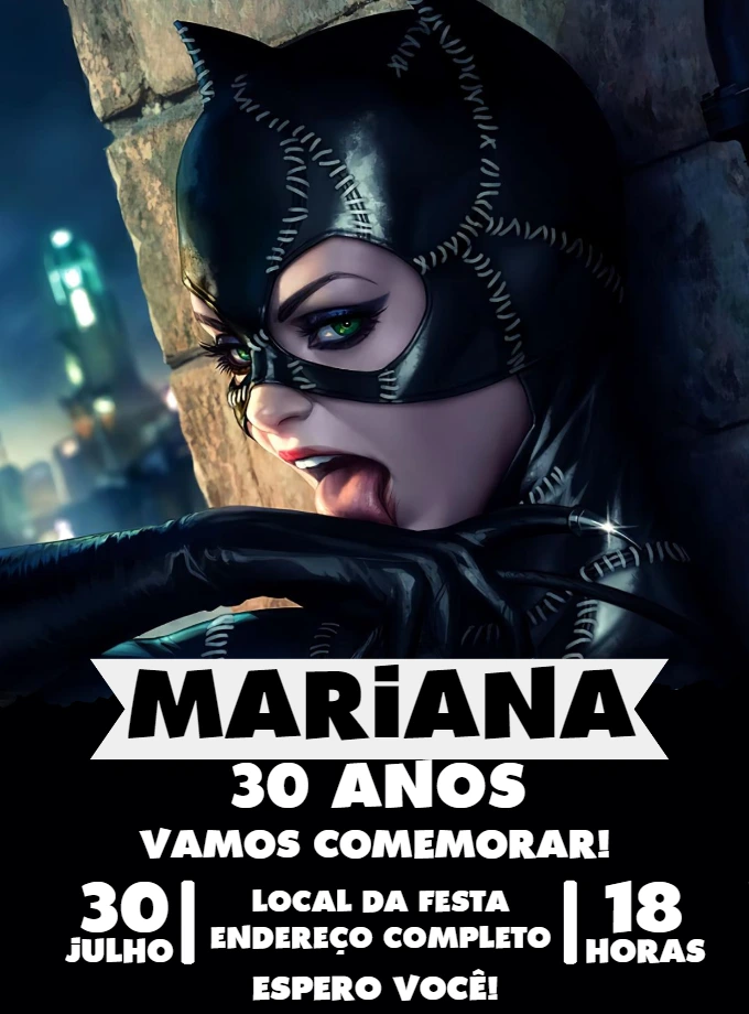 Convite Aniversário Mulher Gato para Editar Online