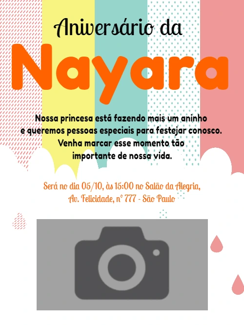 Convite de Aniversário Colorido com Foto para Editar Online
