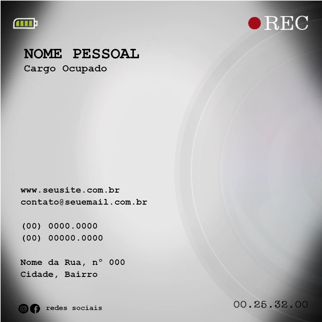 Cartão de Visita Estilo Câmera REC para Editar Online