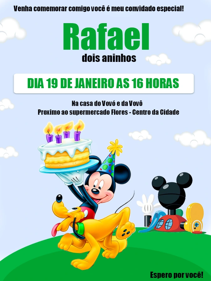 Convite de Aniversário Mickey Mouse para Editar Online