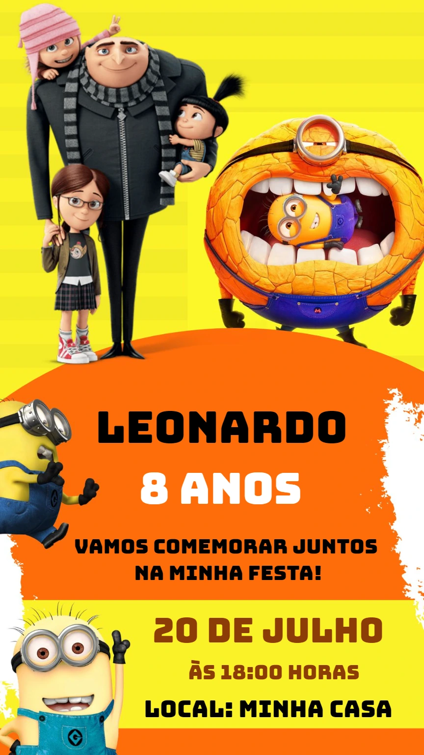 Convite Aniversário Meu Malvado Favorito para Editar Online