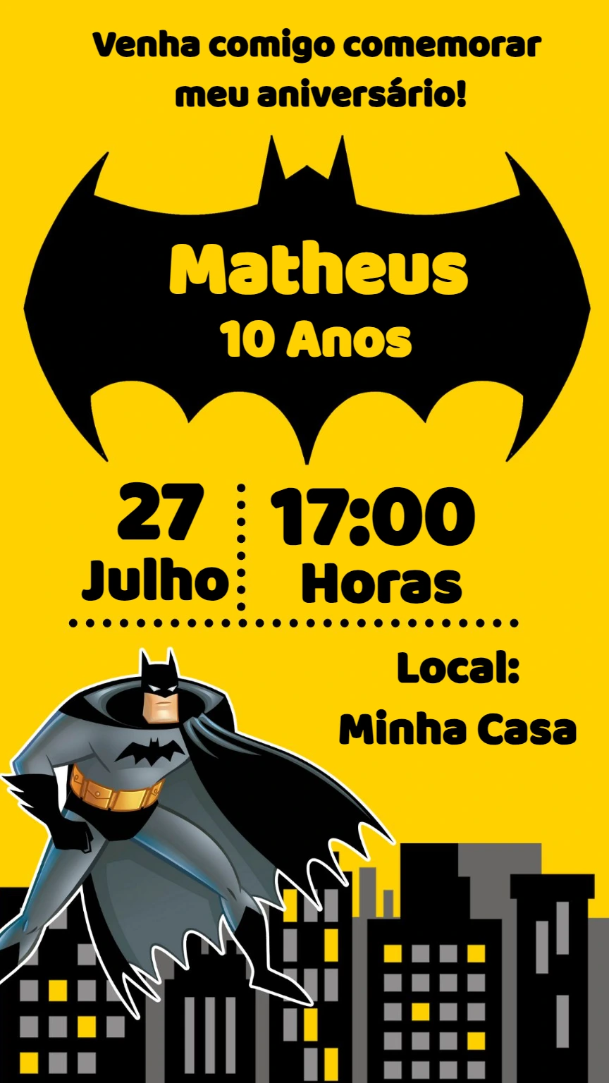 Convite de Aniversário Batman do Morcego para Editar Online