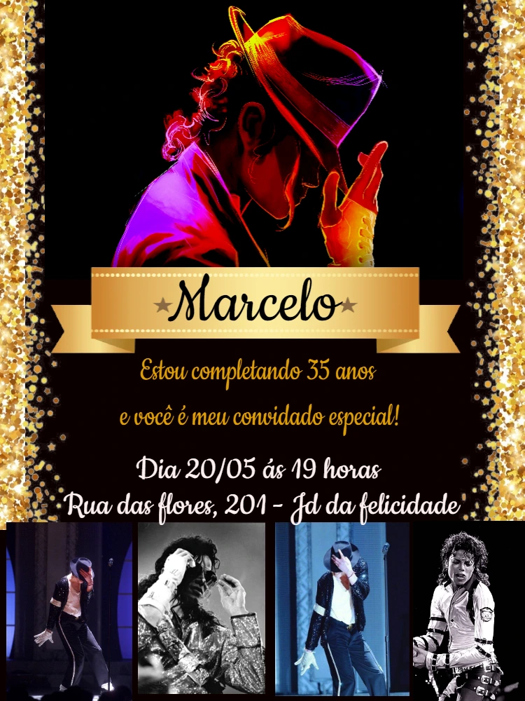 Convite de Aniversário Michael Jackson para Editar Online
