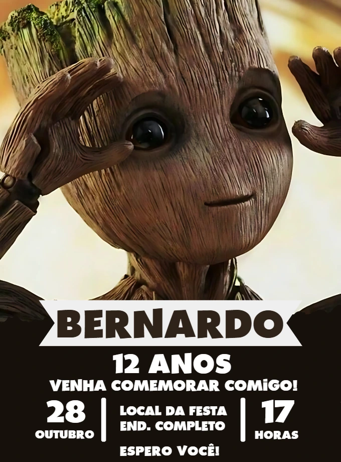 Convite de Aniversário Baby Groot para Editar Online