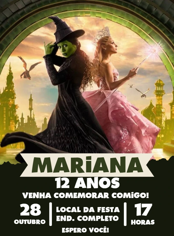 Convite de Aniversário Wicked com Personagens para Editar Online