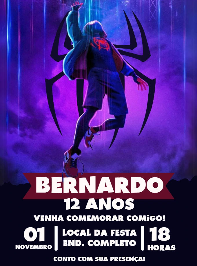 Convite de Aniversário Homem-Aranha Miles Morales para Editar