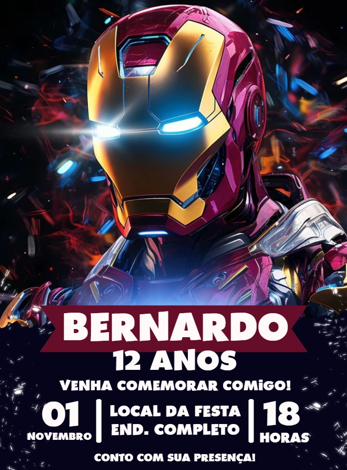 Convite de Aniversário Homem de Ferro para Editar Online