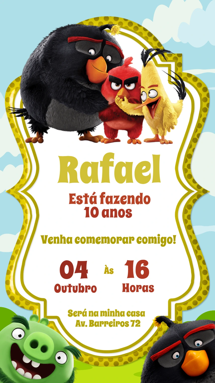 Convite de Aniversário Angry Birds para Editar Online
