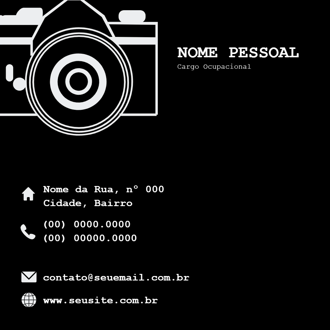 Cartão de Visita Fotógrafo com Câmera para Editar Online