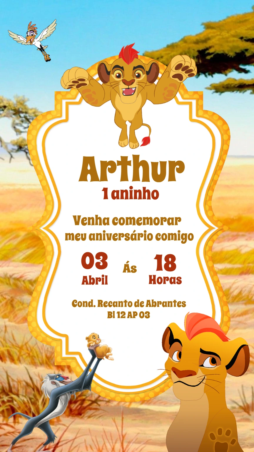 Convite Aniversário Rei Leão: A Guarda do Leão para Editar