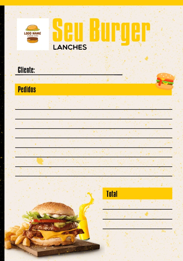 Comanda para Lanchonete de Hambúrguer Editável Online