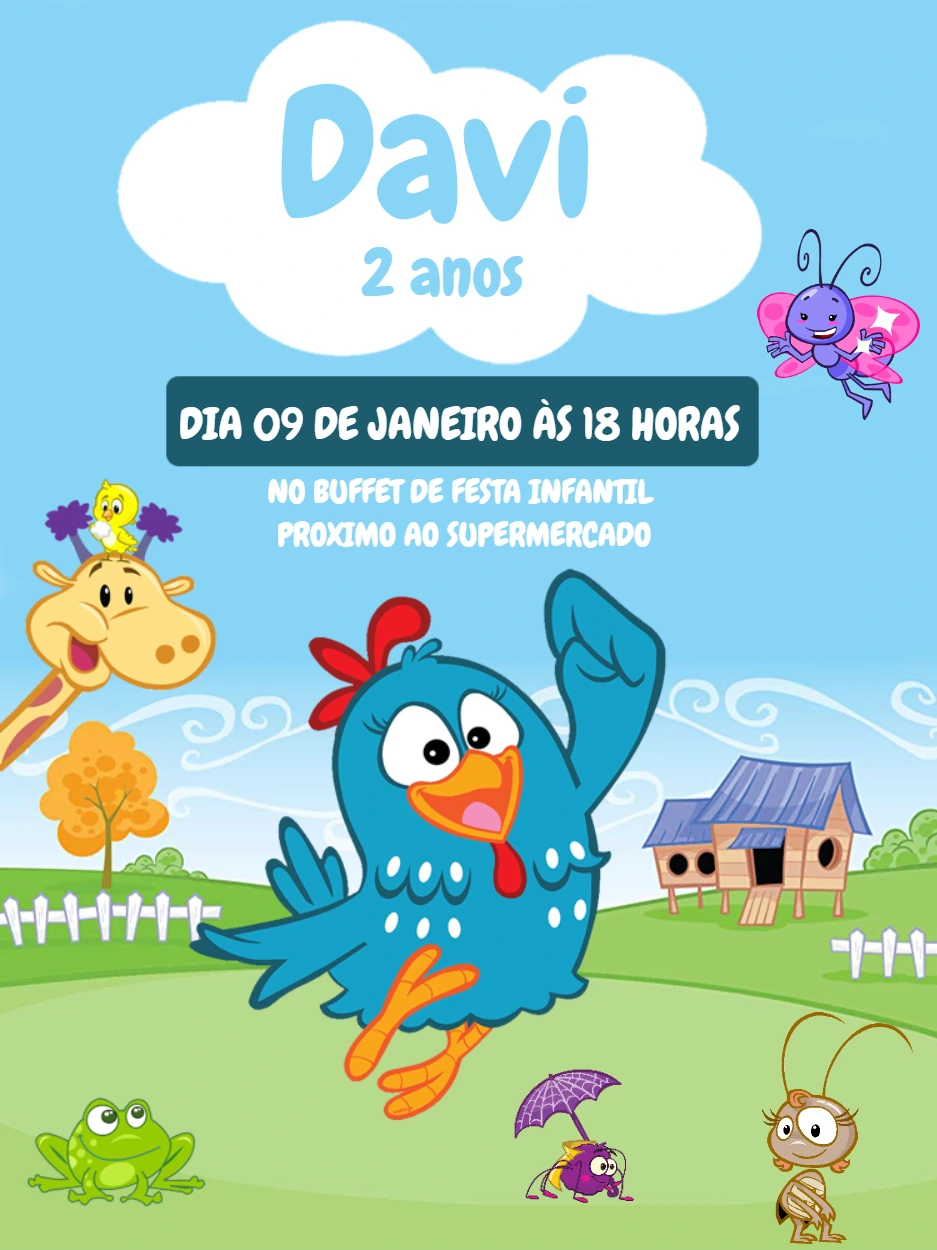 Convite de Aniversário Galinha Pintadinha para Editar Online