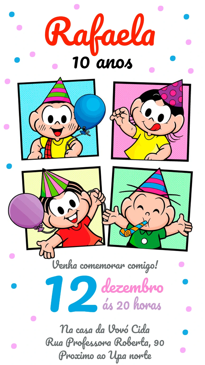 Convite Aniversário Turma da Mônica para Editar e Imprimir