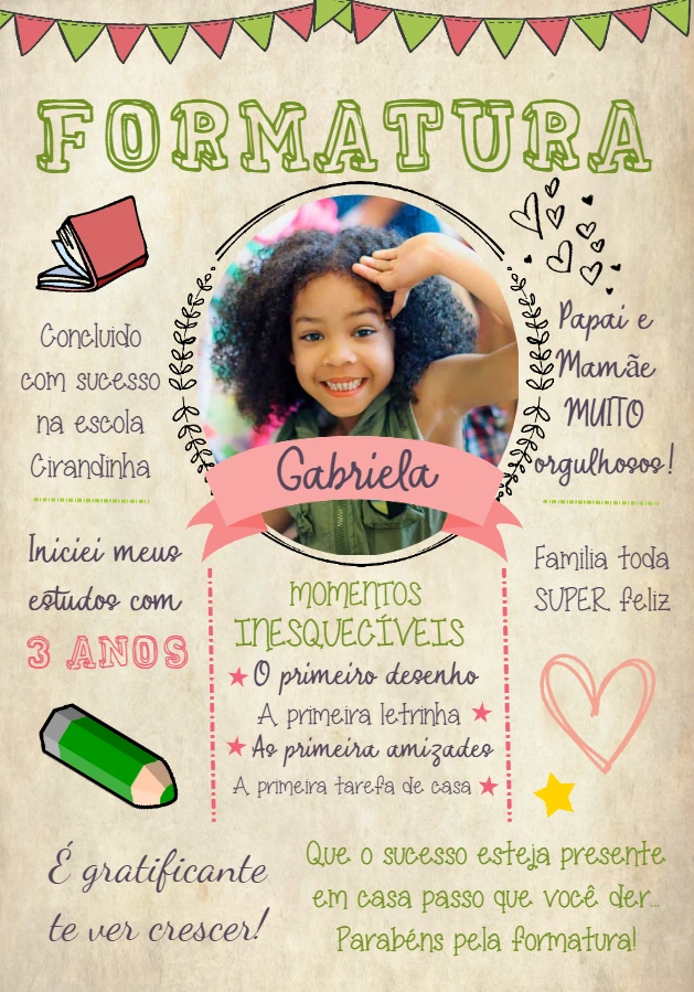 Quadro Formatura Infantil com Foto para Editar Online