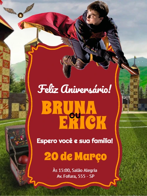 Convite de Aniversário Harry Potter com Personagens para Editar