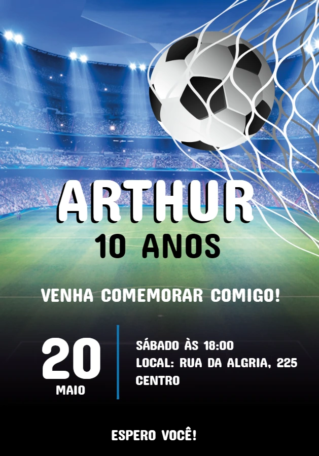 Convite Aniversário Futebol no Estádio para Editar Online